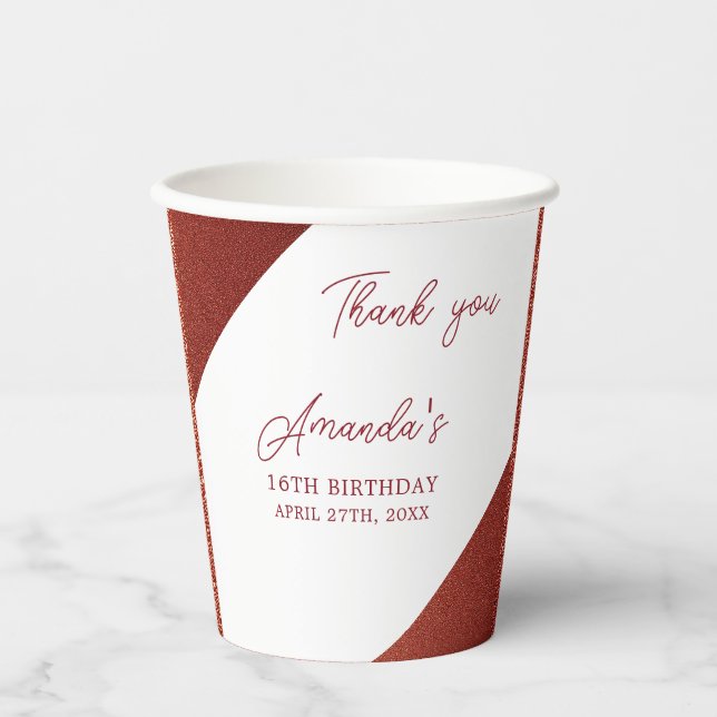 Moderne Rose Gold Kupfer Glitzer Sweet 16 Geburtst Pappbecher (Vorderseite)