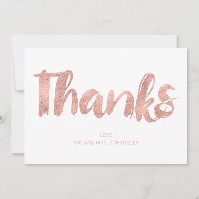 Moderne Rose Gold Liebe Hochzeit Danke-Card Dankeskarte (Vorderseite)