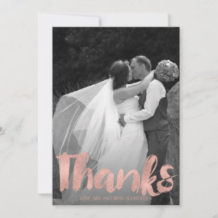 Moderne Rose Gold Liebe Hochzeit Danke Foto Card