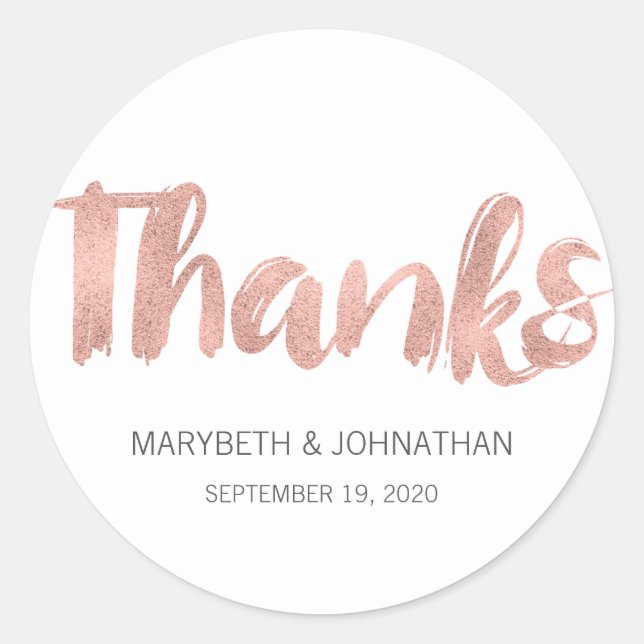 Moderne Rose Gold Liebe Hochzeit Danke Sticker (Vorderseite)