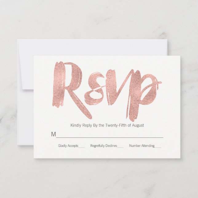 Moderne Rose Gold Liebe Wedding RSVP Card Karte (Vorderseite)
