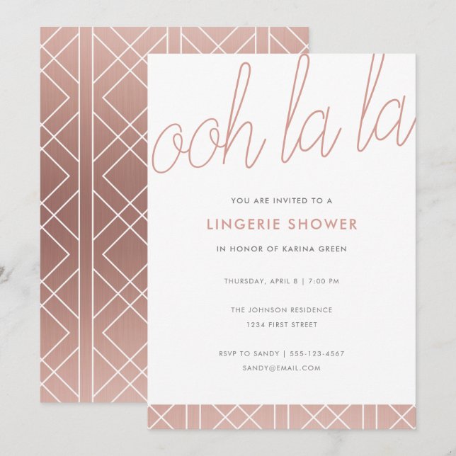 Moderne Rose Gold Lingerie Dusche einladen Einladung (Vorne/Hinten)