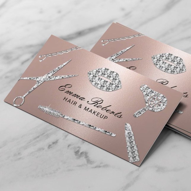 Moderne Rose Gold Luxus Makeup Artist & Hair Salon Visitenkarte (Von Creator hochgeladen)
