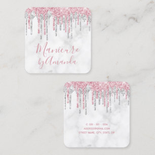 Moderne Rose Gold & Marmor Glitzer Tropfen Manikü Quadratische Visitenkarte