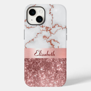 Moderne Rose Gold-Marmor-Imitate Glitzer Monogram Case-Mate iPhone 14 Hülle