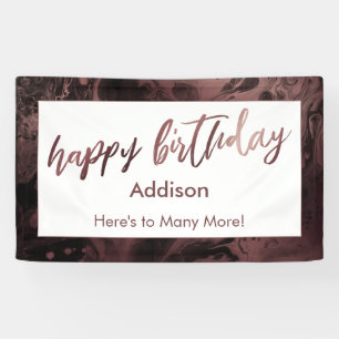Moderne Rose Gold Marmorschwarz Happy Birthday Banner