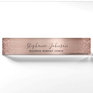 Moderne Rose Gold Metallic Glitzer Boss Lady Namensplakette