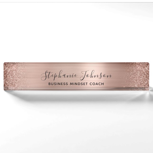 Moderne Rose Gold Metallic Glitzer Boss Lady Namensplakette (Vorderseite)