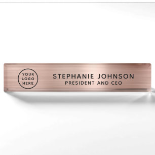 Moderne Rose Gold Metallic Logo Boss Lady CEO Namensplakette