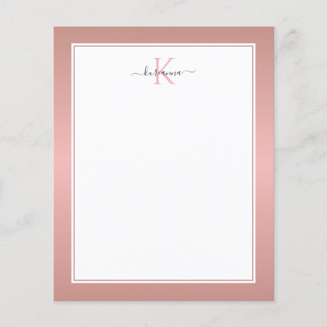 Moderne Rose Gold Monogram Chic Girl Note Card (Vorderseite)