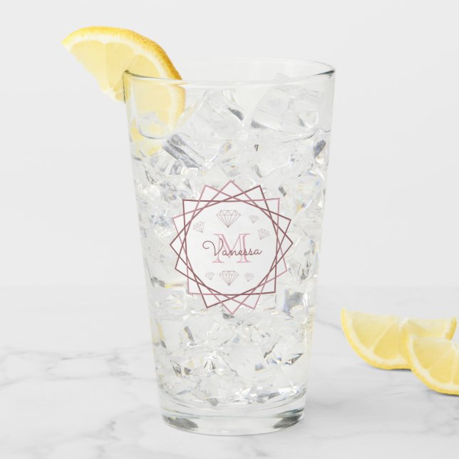 Moderne Rose Gold Monogram Geometric v2 Glas (Vorderseite Ice)