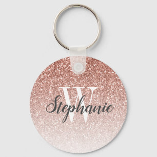 Moderne Rose Gold Ombre Faux Glitter Monogramm Schlüsselanhänger
