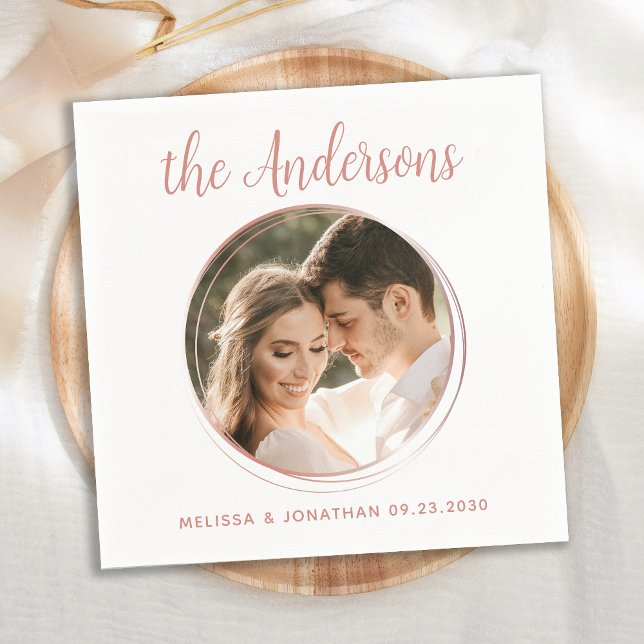 Moderne Rose Gold Personalisiertes Foto Hochzeit Serviette (Von Creator hochgeladen)