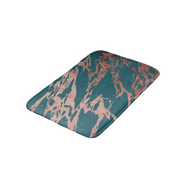 Moderne Rose Gold Pfau Aquamarin Marmor Badematte (Schrägansicht)
