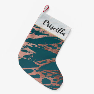 Moderne Rose Gold Pfau Aquamarin Marmor Kleiner Weihnachtsstrumpf