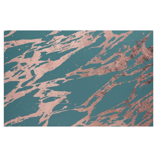 Moderne Rose Gold Pfau Aquamarin Marmor Stoff (Yard (91,4 cm))