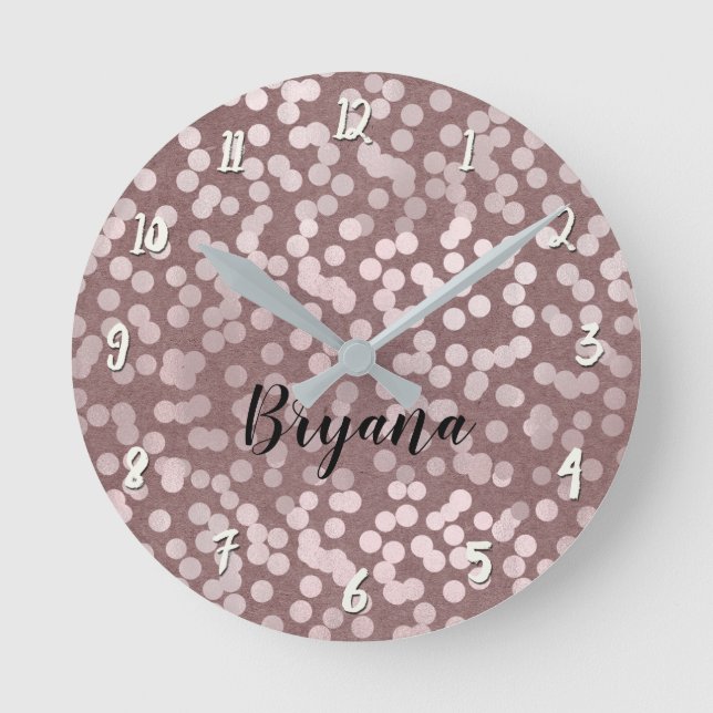 Moderne Rose Gold Pink Confetti Dos Personalisiert Runde Wanduhr (Vorderseite)