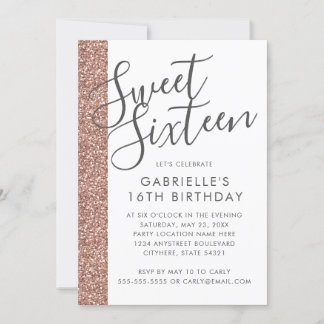 Moderne Rose Gold Pink Glitzer Sweet 16 Einladung