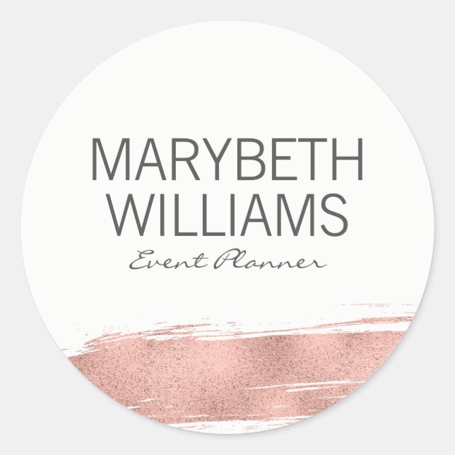 Moderne Rose Gold Pinselsticker Runder Aufkleber (Vorderseite)