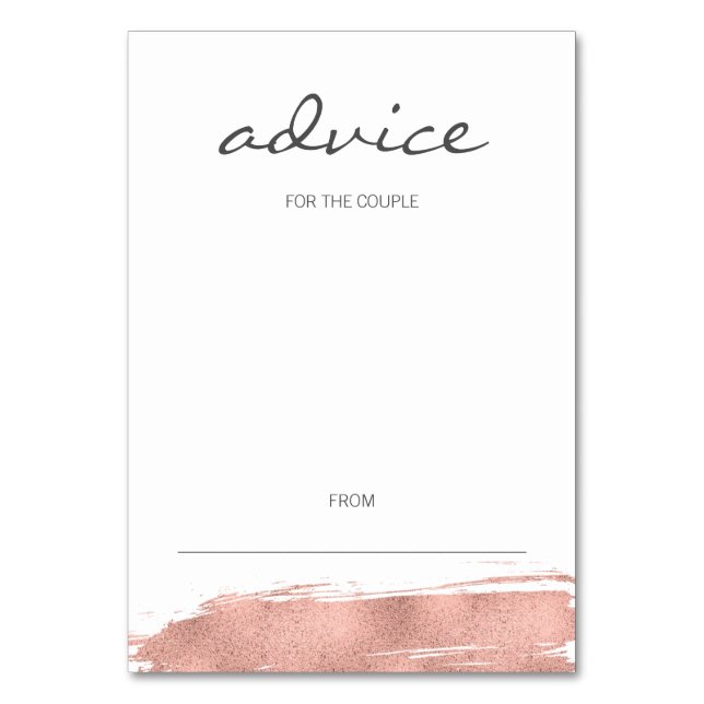 Moderne Rose Gold Pinselstrich Hochzeitstippkarte Tischnummer (Vorderseite)