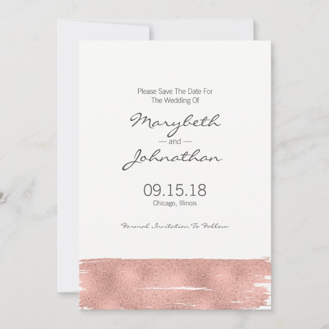 Moderne Rose Gold Pinselstrich Save the Date Karte (Vorderseite)
