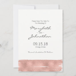 Moderne Rose Gold Pinselstrich Save the Date Karte