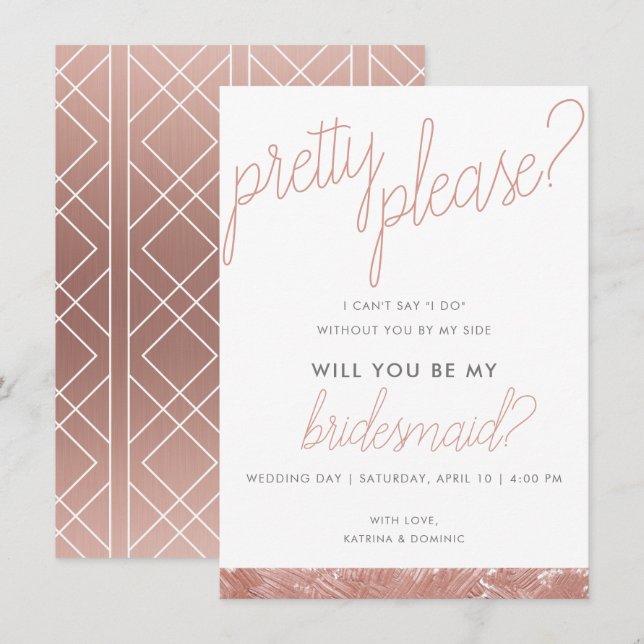 Moderne Rose Gold Pinselstriche Stroke Bridesmaid  Einladung (Vorne/Hinten)