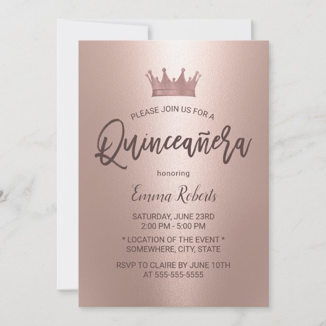 Moderne Rose Gold Prinzessin Quinceanera 15 Geburt Einladung (Vorderseite)