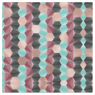 Moderne Rose Gold Red Aquamarin Black Hexagon Geom Stoff