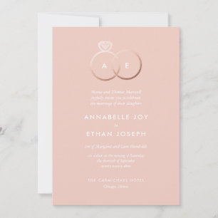 Moderne Rose Gold Rings Blush Hochzeit Einladung