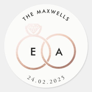 Moderne Rose Gold Rings Custom Wedding Sticker