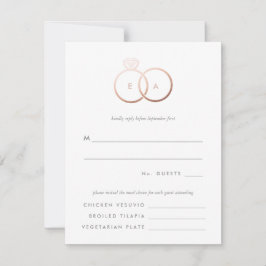 Moderne Rose Gold Rings Hochzeit RSVP Replik Card