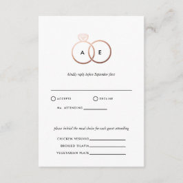 Moderne Rose Gold Rings Hochzeit RSVP Replik Card Begleitkarte