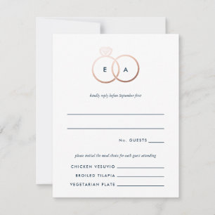 Moderne Rose Gold Rings Hochzeit RSVP Replik Card Karte