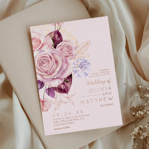 Moderne Rose Gold Schimmer Florale Hochzeit  Folieneinladung