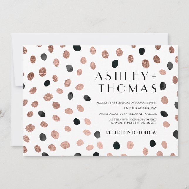 Moderne Rose Gold schwarze Wasserfarben Punkte Hoc Einladung (Vorderseite)