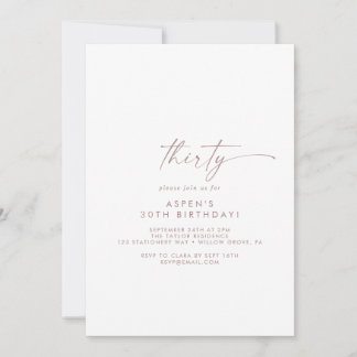Moderne Rose Gold Script 30. Geburtstag Party Einladung