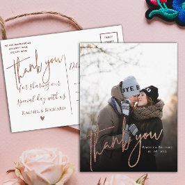 Moderne Rose Gold Script Foto Hochzeit Vielen Dank Postkarte