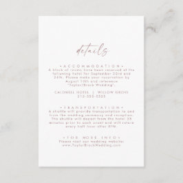 Moderne Rose Gold Script Hochzeitsdetails Begleitkarte