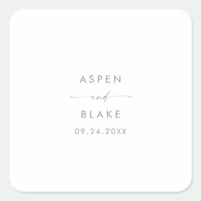 Moderne Rose-Gold-Script-Hochzeitsskripte-Umschlag Quadratischer Aufkleber (Vorderseite)