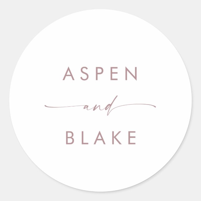 Moderne Rose-Gold-Script-Hochzeitsskripte-Umschlag Runder Aufkleber (Vorderseite)