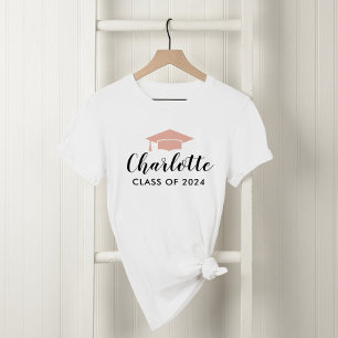 Moderne Rose Gold Script Name 2025 Abschluss Foto T-Shirt