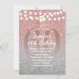 Moderne Rose Gold & Silber Glitzer 60. Geburtstag Einladung