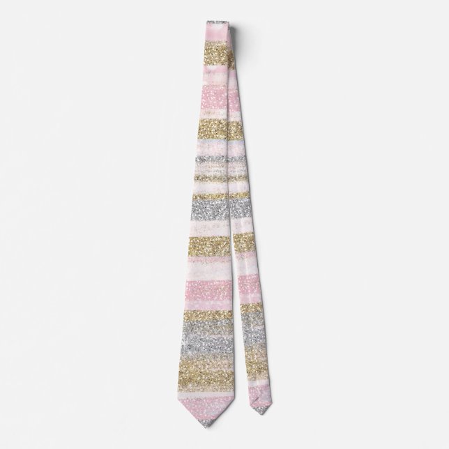 Moderne Rose Gold Silver Glitzer Striche Krawatte (Vorderseite)