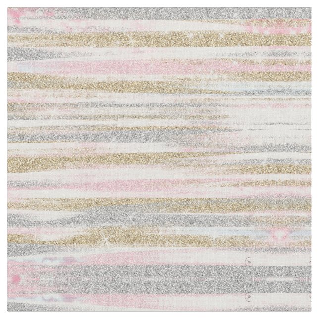 Moderne Rose Gold Silver Glitzer Striche Stoff (Nahaufnahme)