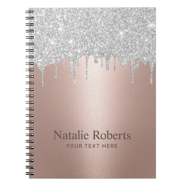 Moderne Rose Gold Silver Glitzer Tropfen Schönheit Notizblock (Vorderseite)