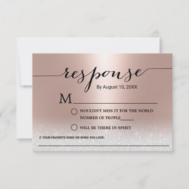 Moderne Rose Gold Song Anfrage Hochzeit RSVP (Vorderseite)
