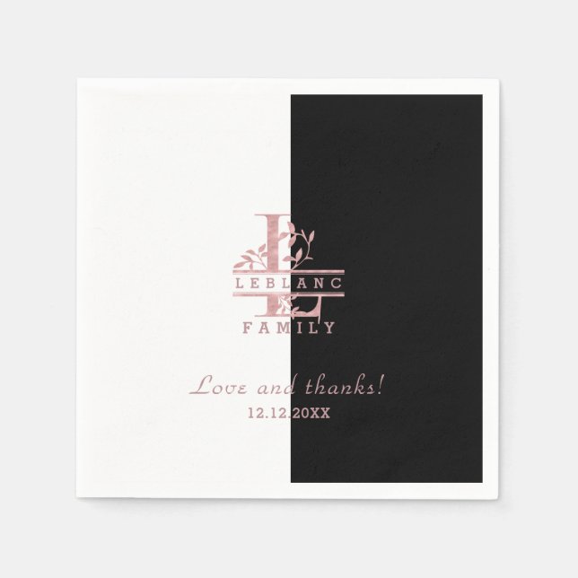 Moderne Rose Gold Split Custom Monogram L Serviette (Vorderseite)