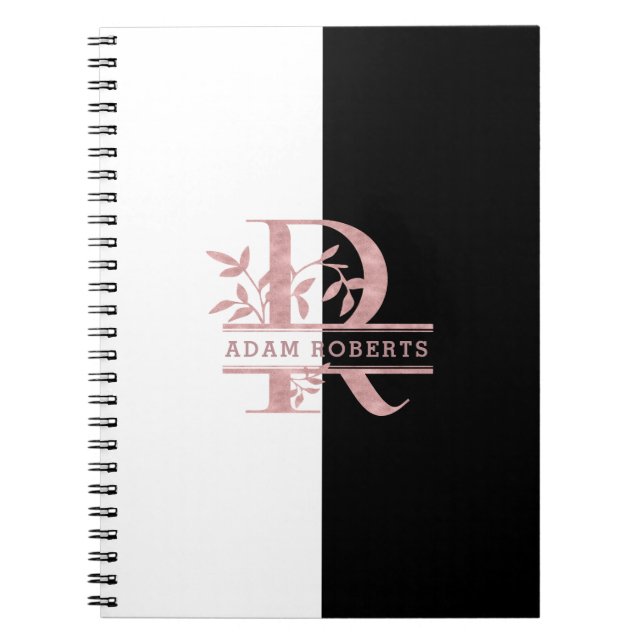 Moderne Rose Gold Split Custom Monogram R Notizblock (Vorderseite)