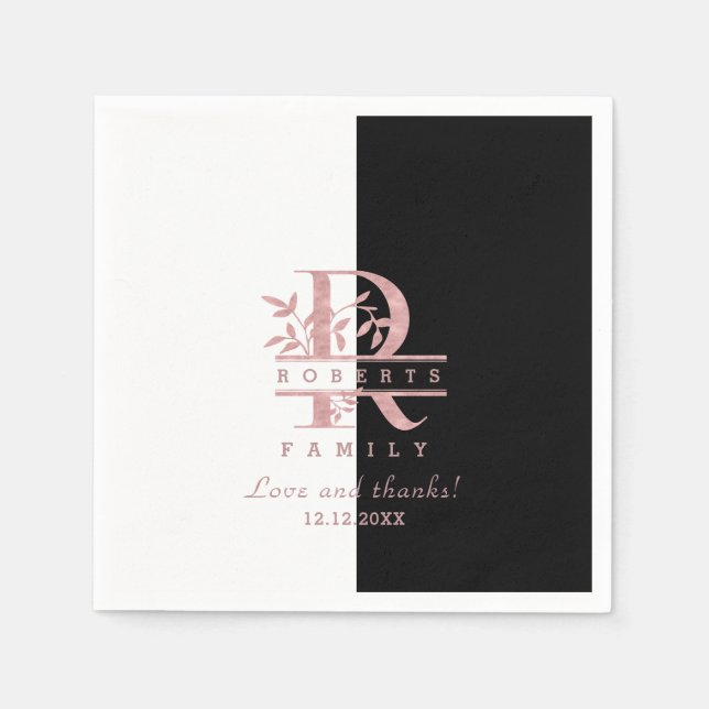 Moderne Rose Gold Split Custom Monogram R Serviette (Vorderseite)